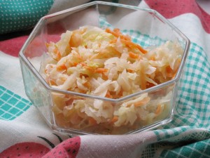 Sauerkraut with carrots, served as a salad, Eastern European style. Photo credit: Kagor at the Ukrainian language Wikipedia