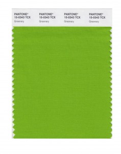 This image released by Pantone shows a color swatch called "greenery", which has been named as the color of the year for 2017 by the Pantone Color Institute. The vibrant green with yellow undertones is an answer, of sorts, to bruising 2016, signaling a yearning to rejuvenate, and to reconnect to both nature and something larger than oneself, said Laurie Pressman, the institute's vice president. (Pantone via AP)